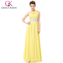 Grace Karin Um Ombro Longo Amarelo Vestido de Noiva Formal Chiffon Andar de comprimento Vestidos Noite CL3419